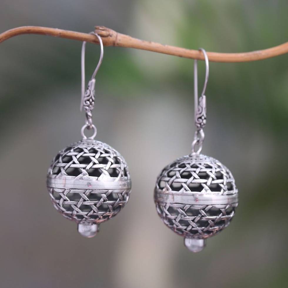 Round Cultured Pearl Dangle Earrings from Bali 'Kintamani Lanterns'