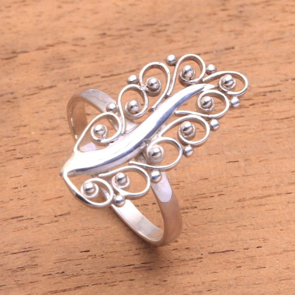 Sterling Silver Leaf Cocktail Ring from Bali 'Royal Leaf'