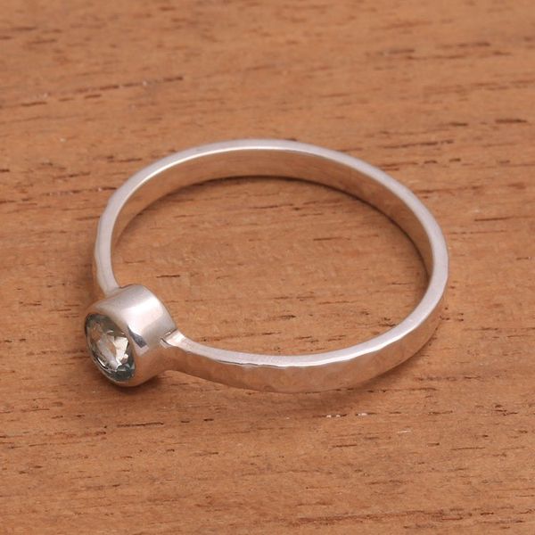 Alternate image for Blue Topaz and Hammered Sterling Silver Solitaire Ring Pretty Paradox