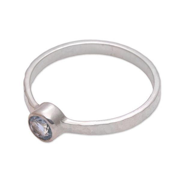 Alternate image for Blue Topaz and Hammered Sterling Silver Solitaire Ring Pretty Paradox