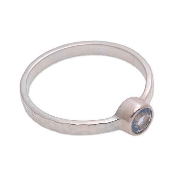 Alternate image for Blue Topaz and Hammered Sterling Silver Solitaire Ring Pretty Paradox