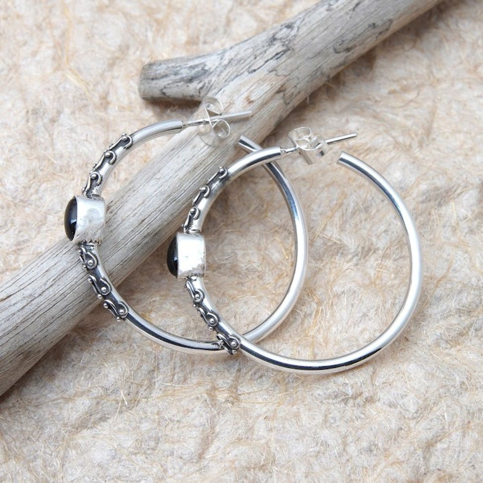 Onyx Half-Hoop Earrings from Bali 'Bali Memories'