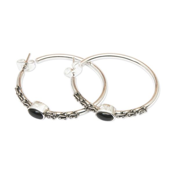 Alternate image for Onyx Half-Hoop Earrings from Bali Bali Memories