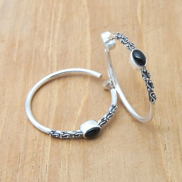 Alternate image for Onyx Half-Hoop Earrings from Bali Bali Memories