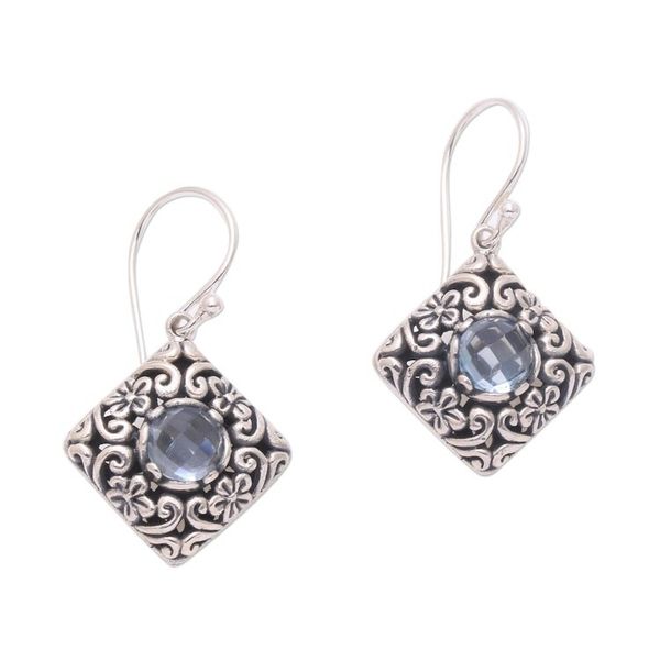 Alternate image for Sterling Silver Faceted Blue Topaz Floral Dangle Earrings Floral Tiles