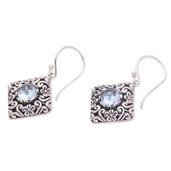 Alternate image for Sterling Silver Faceted Blue Topaz Floral Dangle Earrings Floral Tiles