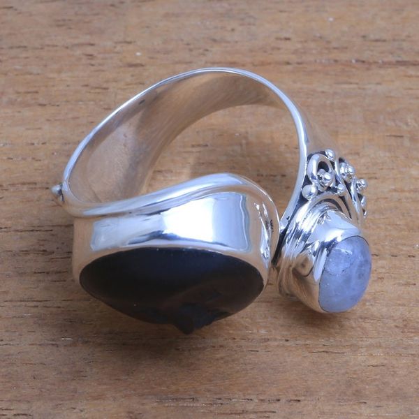 Alternate image for Bali Rainbow Moonstone and Ebony Wood Face Cocktail Ring Night Face