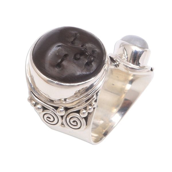 Alternate image for Bali Rainbow Moonstone and Ebony Wood Face Cocktail Ring Night Face