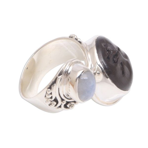 Alternate image for Bali Rainbow Moonstone and Ebony Wood Face Cocktail Ring Night Face
