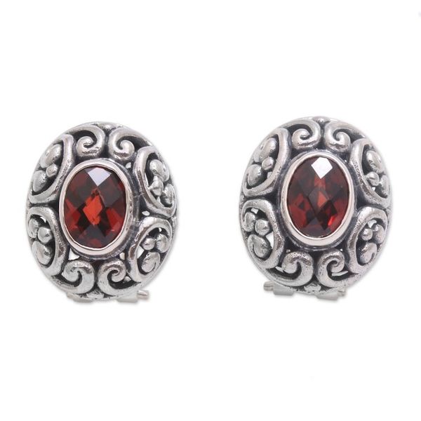 Alternate image for Sterling Silver Faceted Garnet Button Earrings from Bali Deep Allure
