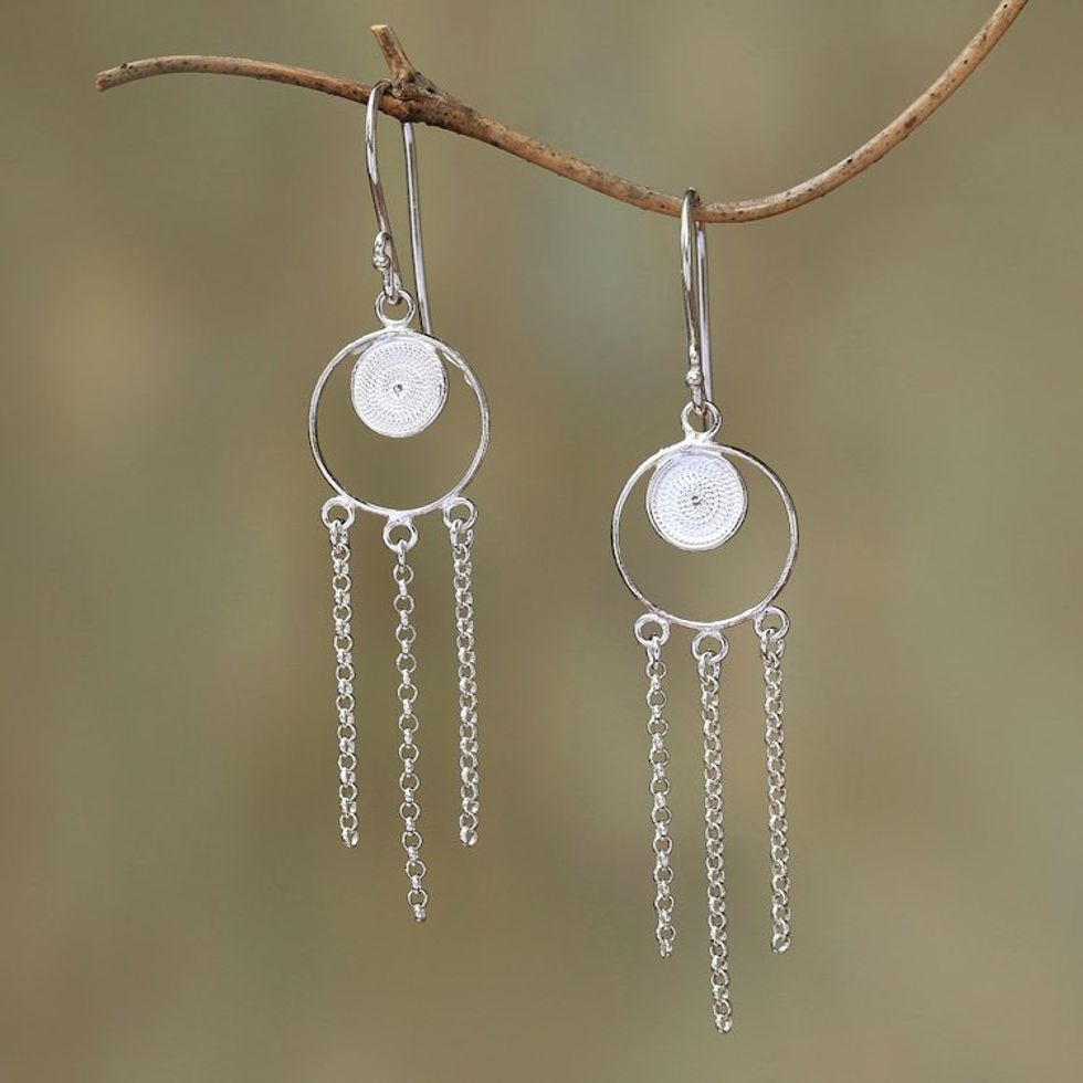 Circular Sterling Silver Filigree Chandelier Earrings 'Delightful Circles'