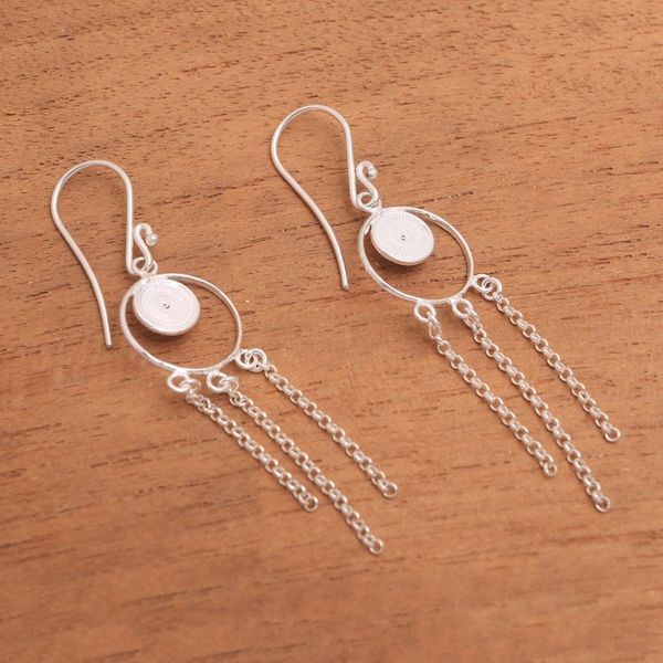 Alternate image for Circular Sterling Silver Filigree Chandelier Earrings Delightful Circles