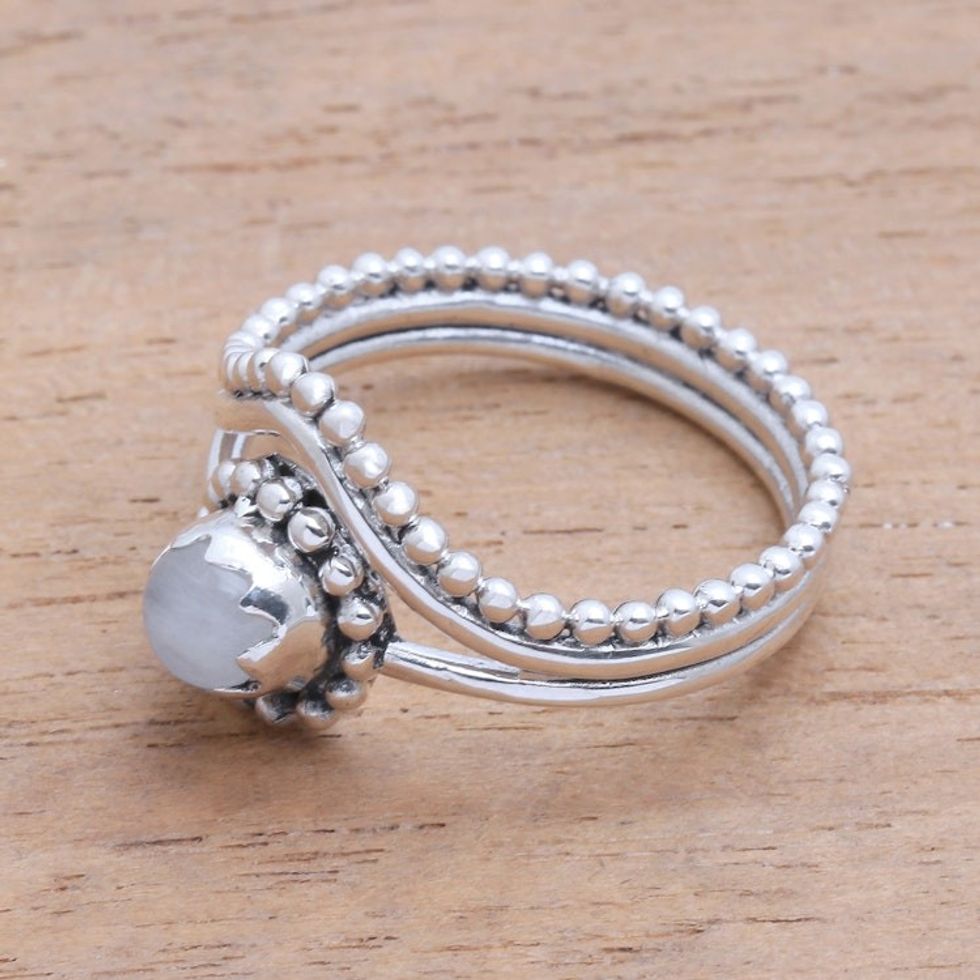 Dot Motif Rainbow Moonstone Cocktail Ring from Bali 'Enshrined'