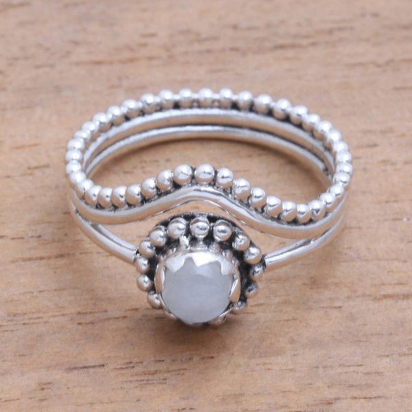 Alternate image for Dot Motif Rainbow Moonstone Cocktail Ring from Bali Enshrined