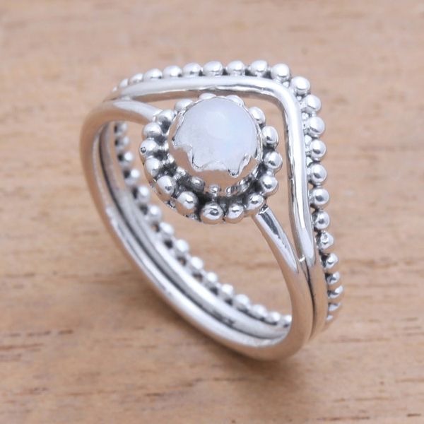 Alternate image for Dot Motif Rainbow Moonstone Cocktail Ring from Bali Enshrined