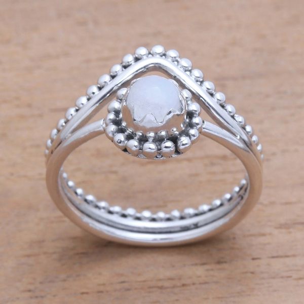 Alternate image for Dot Motif Rainbow Moonstone Cocktail Ring from Bali Enshrined