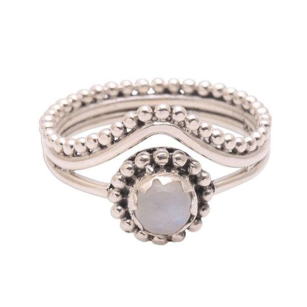 Alternate image for Dot Motif Rainbow Moonstone Cocktail Ring from Bali Enshrined