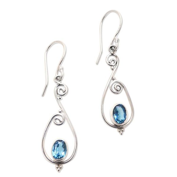 Alternate image for Spiral Pattern Blue Topaz Dangle Earrings from Bali Tegalalang Elegance