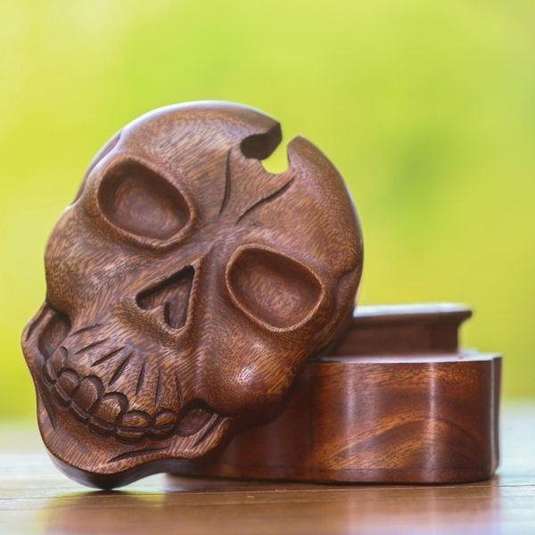 Alternate image for Suar Wood Skull Puzzle Box Crafted in Bali Skull Keeper