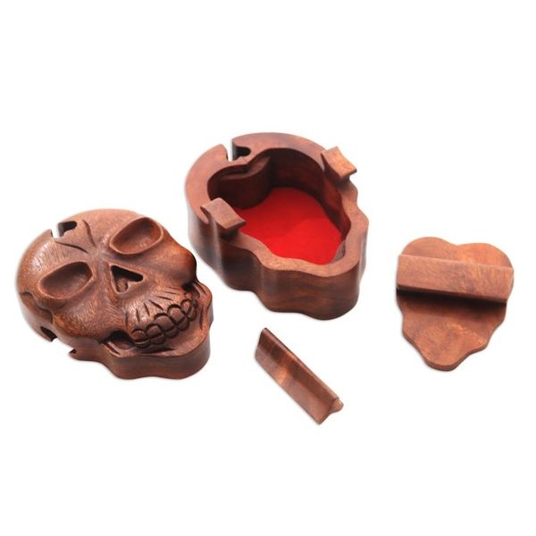 Alternate image for Suar Wood Skull Puzzle Box Crafted in Bali Skull Keeper