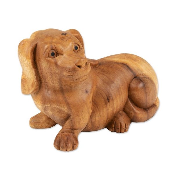 Alternate image for Suar Wood Sculpture of a Relaxing Dog from Bali Relaxing Pup