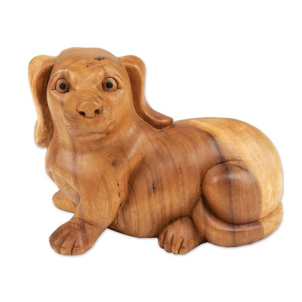 Alternate image for Suar Wood Sculpture of a Relaxing Dog from Bali Relaxing Pup