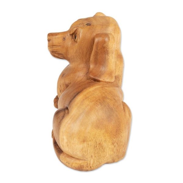 Alternate image for Suar Wood Sculpture of a Relaxing Dog from Bali Relaxing Pup
