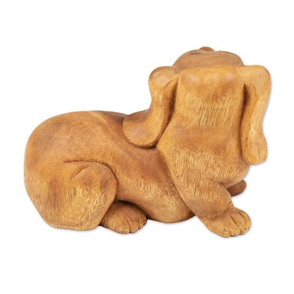 Alternate image for Suar Wood Sculpture of a Relaxing Dog from Bali Relaxing Pup