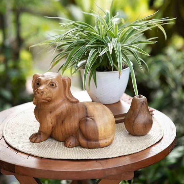Alternate image for Suar Wood Sculpture of a Relaxing Dog from Bali Relaxing Pup