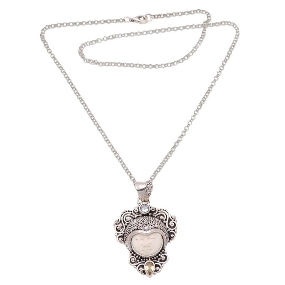 Citrine and Blue Topaz Pendant Necklace from Bali 'Soldier of Peace'