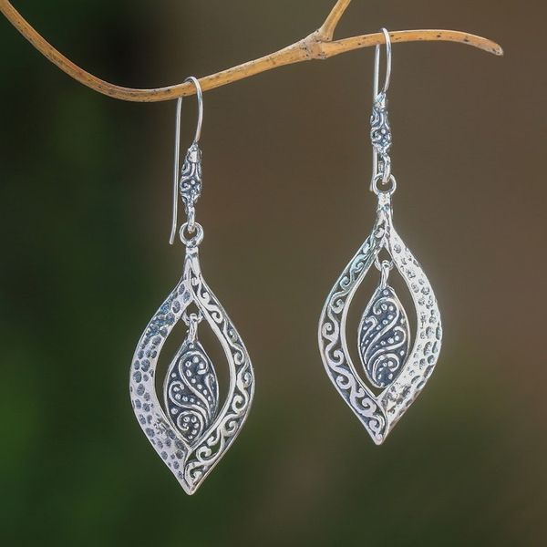 Alternate image for Artisan Crafted Sterling Silver Dangle Earrings from Bali Baby Leaves