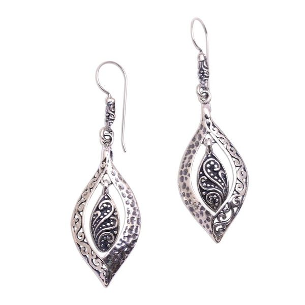 Alternate image for Artisan Crafted Sterling Silver Dangle Earrings from Bali Baby Leaves