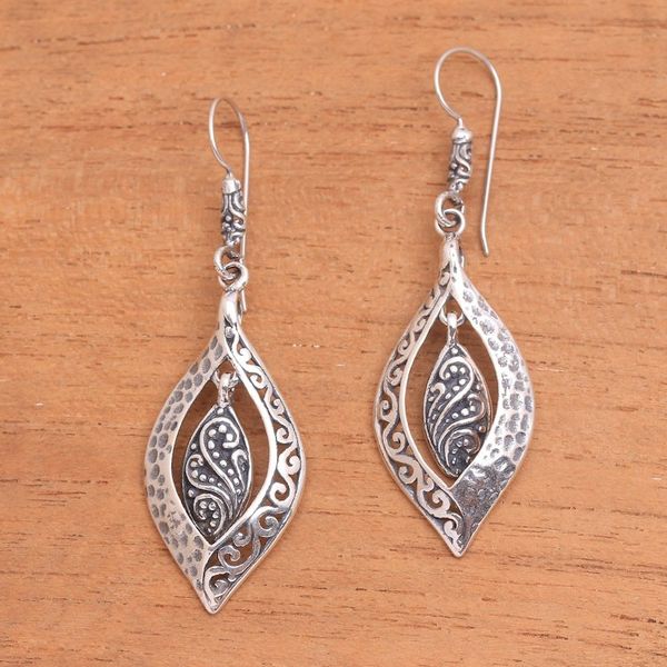 Alternate image for Artisan Crafted Sterling Silver Dangle Earrings from Bali Baby Leaves
