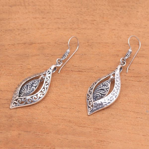 Alternate image for Artisan Crafted Sterling Silver Dangle Earrings from Bali Baby Leaves