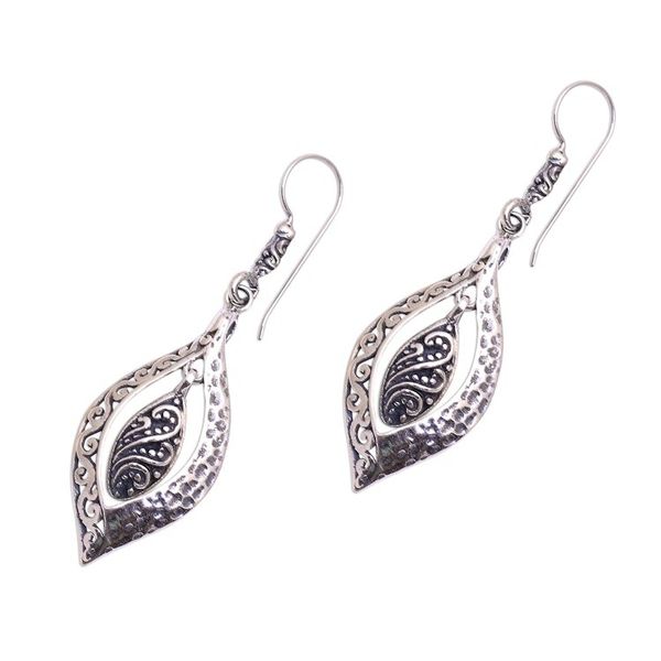 Alternate image for Artisan Crafted Sterling Silver Dangle Earrings from Bali Baby Leaves