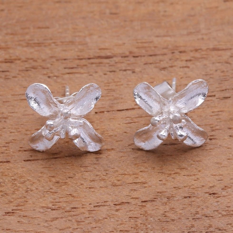 Floral Sterling Silver Stud Earrings from Bali 'Glorious Simplicity'