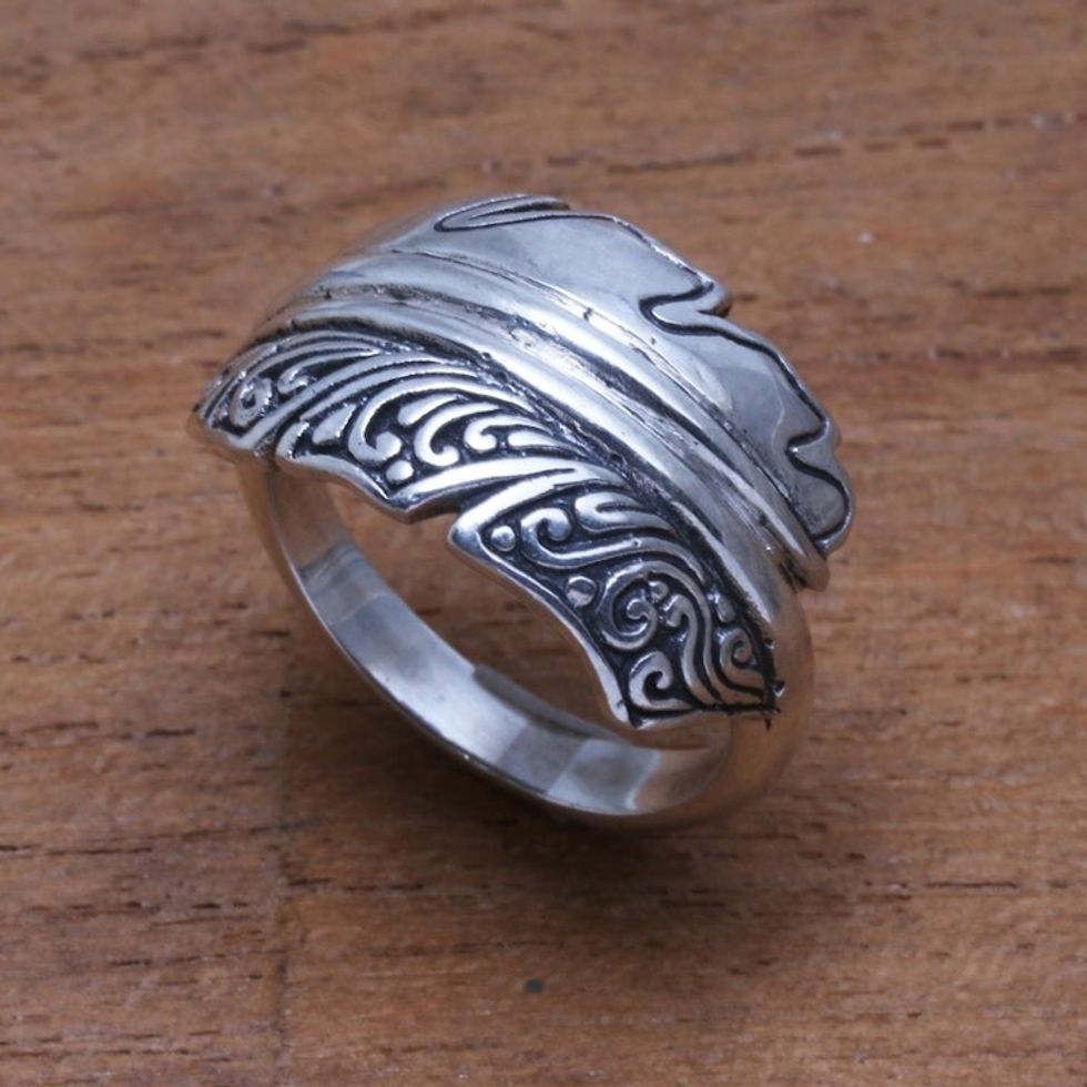 Sterling Silver Feather Band Ring from Bali 'Feather Delight'