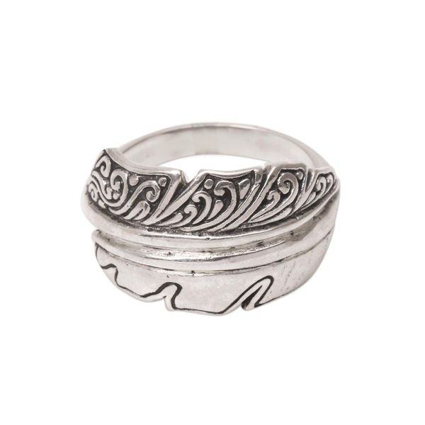 Alternate image for Sterling Silver Feather Band Ring from Bali Feather Delight