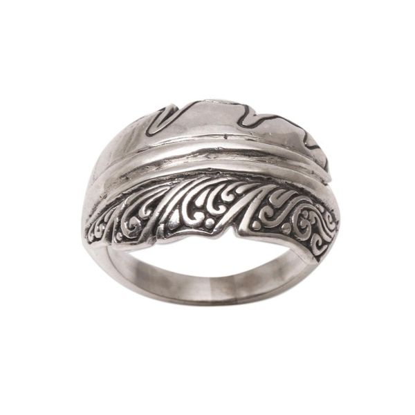 Alternate image for Sterling Silver Feather Band Ring from Bali Feather Delight