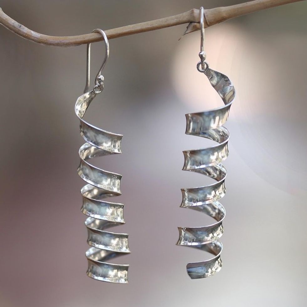 Spiral-Shaped Sterling Silver Dangle Earrings from Bali 'Spiral Shine'