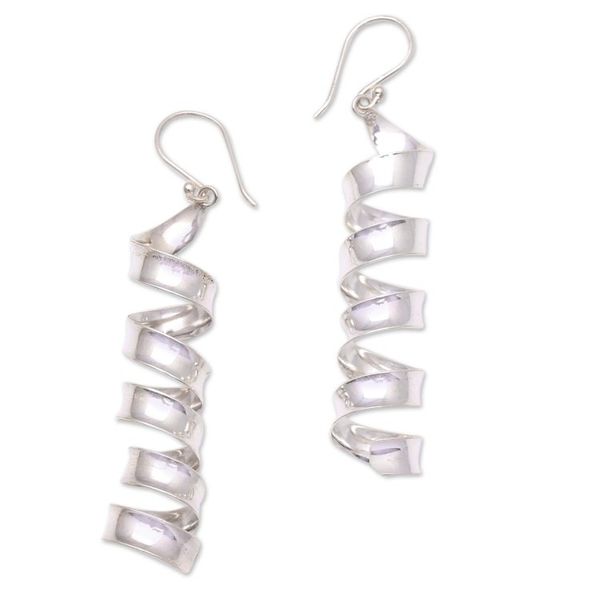 Alternate image for Spiral-Shaped Sterling Silver Dangle Earrings from Bali Spiral Shine