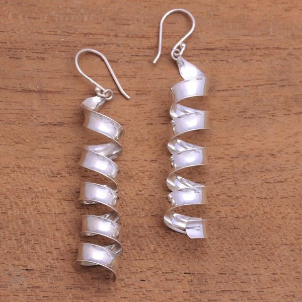Alternate image for Spiral-Shaped Sterling Silver Dangle Earrings from Bali Spiral Shine
