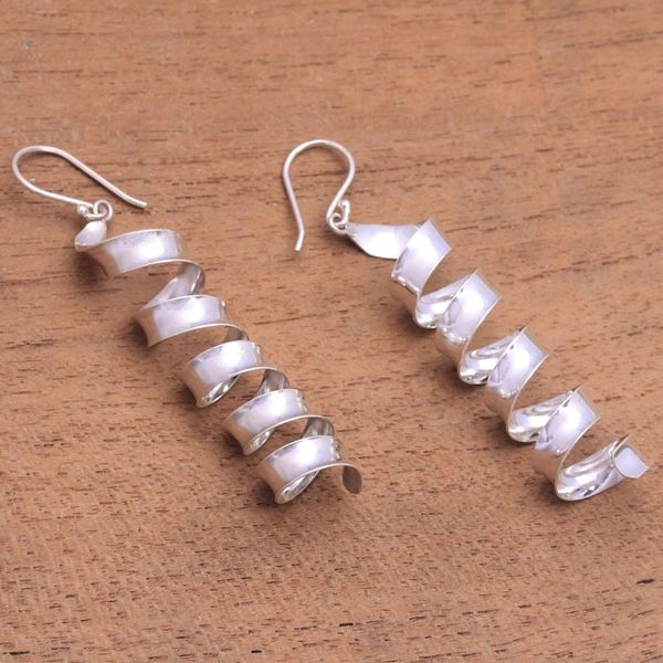 Alternate image for Spiral-Shaped Sterling Silver Dangle Earrings from Bali Spiral Shine