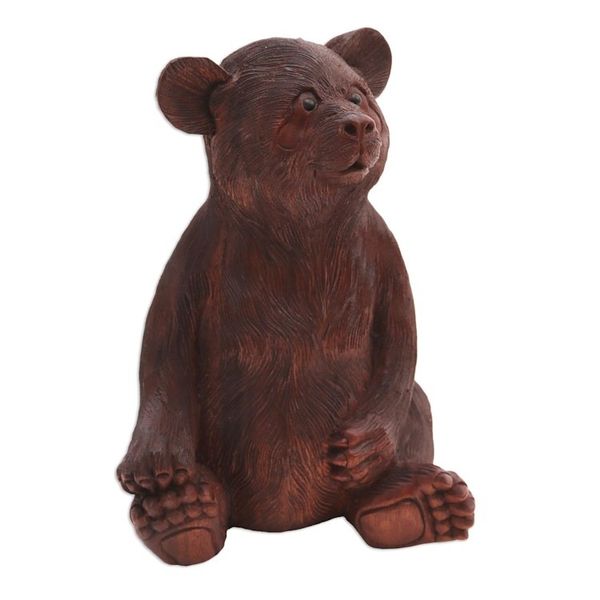 Alternate image for Hand-Carved Suar Wood Bear Sculpture from Bali Fuzzy Bear