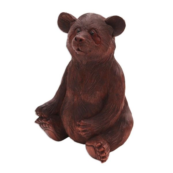 Alternate image for Hand-Carved Suar Wood Bear Sculpture from Bali Fuzzy Bear