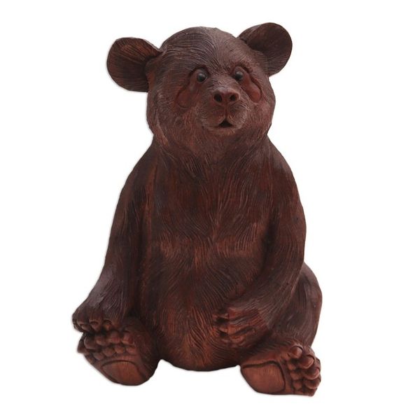 Alternate image for Hand-Carved Suar Wood Bear Sculpture from Bali Fuzzy Bear