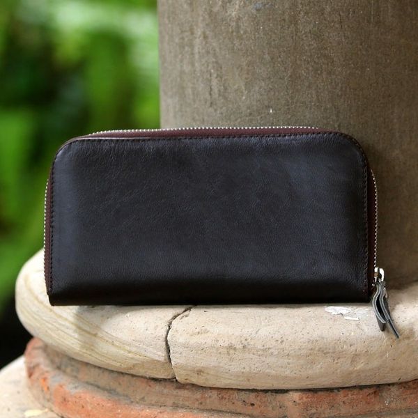 Alternate image for Solid Leather Clutch in Espresso Crafted in Bali Polosan Espresso