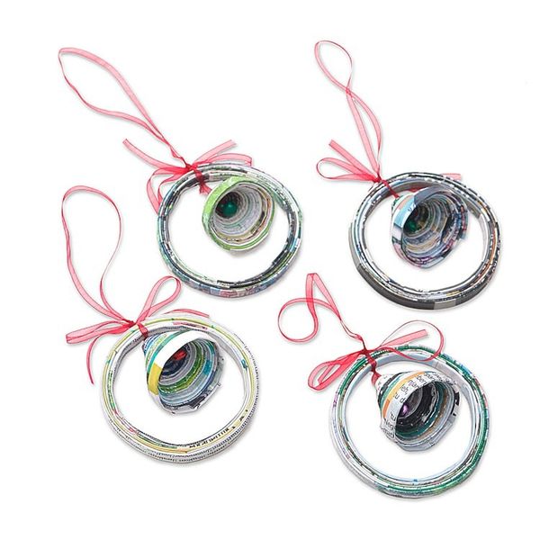 Alternate image for Recycled Magazine Bell-Shaped Holiday Ornaments Set of 4 Noel Bells