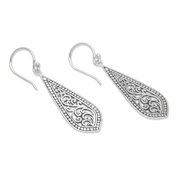 Alternate image for Handcrafted Balinese Sterling Silver Dangle Earrings Ornate Teardrop