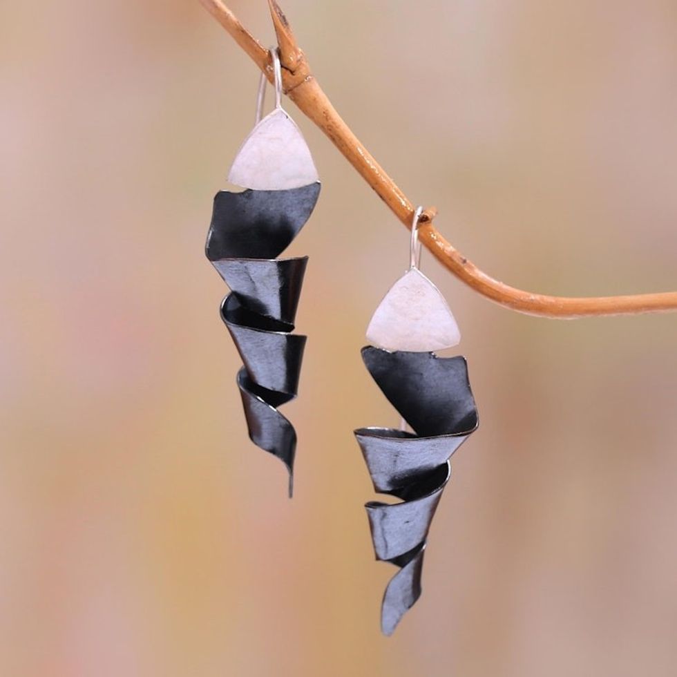 Sterling Silver and Dark Copper Spiral Dangle Earrings 'Dark Ribbon Spiral'